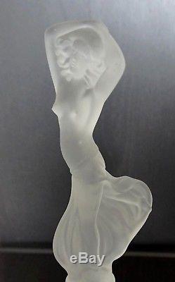 ART DECO Glass Flacon Crystal Czech Bohemian Bottle Hand Cut Nude Woman Act