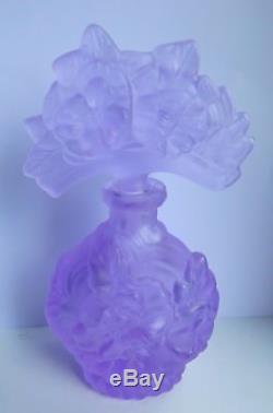 ART DECO Glass Flacon Crystal Czech Bohemian Perfume Bottle Hand Cut Matt