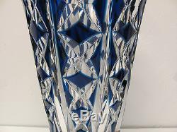 A Monumental Vintage Saint Louis Crystal, France Large Blue Cut to Clear Vase