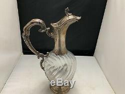 A Sterling Silver & Crystal Cut Glass Antique French Jug Decanter. Nice Wow