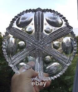 Abp Antique Cut Glass Crystal Bowl Heavy Thick Sharp American Brilliant Period