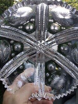 Abp Antique Cut Glass Crystal Bowl Heavy Thick Sharp American Brilliant Period