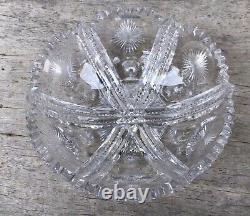 Abp Antique Cut Glass Crystal Bowl Heavy Thick Sharp American Brilliant Period