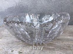 Abp Antique Cut Glass Crystal Bowl Heavy Thick Sharp American Brilliant Period