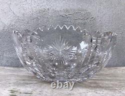 Abp Antique Cut Glass Crystal Bowl Heavy Thick Sharp American Brilliant Period