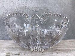 Abp Antique Cut Glass Crystal Bowl Heavy Thick Sharp American Brilliant Period