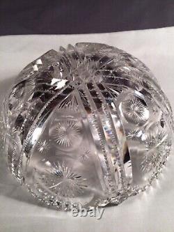 Abp Antique Cut Glass Crystal Bowl Heavy Thick Sharp American Brilliant Period