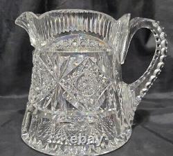 Abp Antique Cut Glass Crystal Havy Jug/pitcher Signed Hawkes Fine Cut All Over