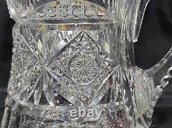 Abp Antique Cut Glass Crystal Havy Jug/pitcher Signed Hawkes Fine Cut All Over