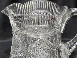 Abp Antique Cut Glass Crystal Havy Jug/pitcher Signed Hawkes Fine Cut All Over