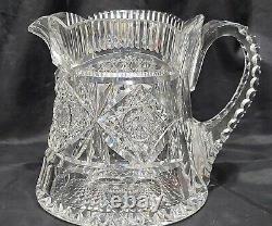 Abp Antique Cut Glass Crystal Havy Jug/pitcher Signed Hawkes Fine Cut All Over