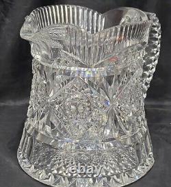 Abp Antique Cut Glass Crystal Havy Jug/pitcher Signed Hawkes Fine Cut All Over