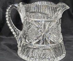 Abp Antique Cut Glass Crystal Havy Jug/pitcher Signed Hawkes Fine Cut All Over