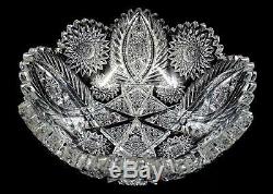 Abp Brilliant Cut Crystal Hobstars Feathers And Canes 9 Bowl 1890-1916