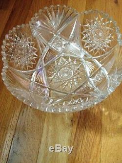 Abp Cut Glass Crystal Antique Stunning Huge Fruit Bowl Sparkles