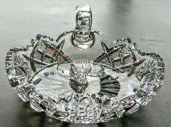 Abp Hawkes American Brilliant Period Crystal Cut Glass Handled Nappy Dish Minty