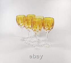 Ajka Amber Gold Cut Crystal Water Glass Set Of 6 In Original Box! (j332)