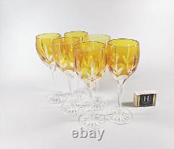 Ajka Amber Gold Cut Crystal Water Glass Set Of 6 In Original Box! (j332)