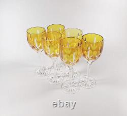 Ajka Amber Gold Cut Crystal Water Glass Set Of 6 In Original Box! (j332)