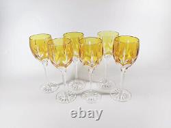 Ajka Amber Gold Cut Crystal Water Glass Set Of 6 In Original Box! (j332)