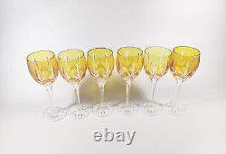 Ajka Amber Gold Cut Crystal Water Glass Set Of 6 In Original Box! (j332)