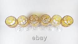 Ajka Amber Gold Cut Crystal Water Glass Set Of 6 In Original Box! (j332)