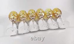 Ajka Amber Gold Cut Crystal Water Glass Set Of 6 In Original Box! (j332)