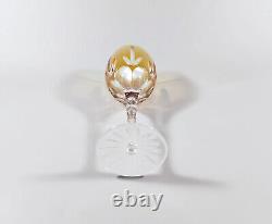Ajka Amber Gold Cut Crystal Water Glass Set Of 6 In Original Box! (j332)