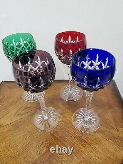 Ajka Arabella 4 Wine Glasses Hocks Goblets Cut To Clear Bohemiam Multi-color