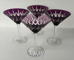 Ajka Arabella Rare Amethyst Cut To Clear Crystal Martini Glasses Set Of 4