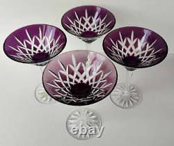Ajka Arabella Rare Amethyst Cut To Clear Crystal Martini Glasses Set Of 4