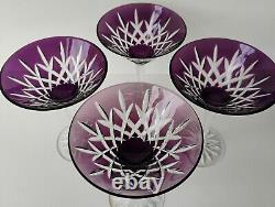 Ajka Arabella Rare Amethyst Cut To Clear Crystal Martini Glasses Set Of 4