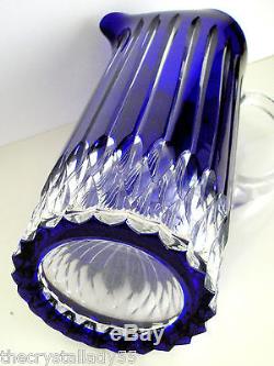 Ajka Castille Cobalt Blue Cased Cut To Clear Lead Crystal Water Pitcher