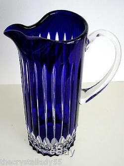 Ajka Castille Cobalt Blue Cased Cut To Clear Lead Crystal Water Pitcher
