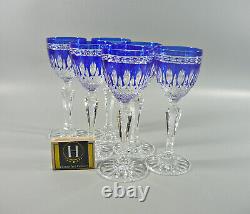 Ajka Clarendon Cobalt Blue Cased Cut To Clear Crystal Cordial Glass Set Of 6