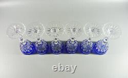 Ajka Clarendon Cobalt Blue Cased Cut To Clear Crystal Cordial Glass Set Of 6