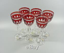 Ajka Clarendon Ruby Red Cased Cut To Clear Crystal Cordial Glass Shot Set Of 6