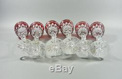 Ajka Clarendon Ruby Red Cased Cut To Clear Crystal Cordial Glass Shot Set Of 6