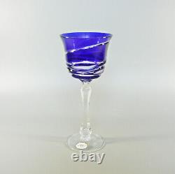 Ajka Cobalt Blue Cut To Clear Crystal Wine Glass Set Of 6! (bt045)