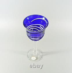 Ajka Cobalt Blue Cut To Clear Crystal Wine Glass Set Of 6! (bt045)