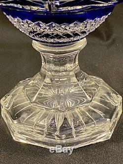 Ajka Cobalt Blue Cut To Clear Footed Urn Jar W LID Signed Magda Nemeth