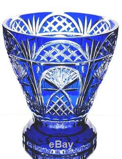Ajka Cobalt Sapphire Blue Cut to Clear Crystal Wine Champagne Bucket Bowl Cooler