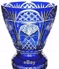Ajka Cobalt Sapphire Blue Cut to Clear Crystal Wine Champagne Bucket Bowl Cooler