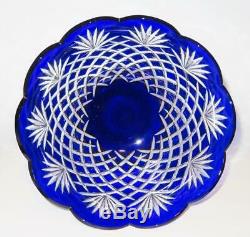 Ajka Crystal Bowl Cut to Clear Cobalt Blue Magda Nemeth Compote Centerpiece 8.5