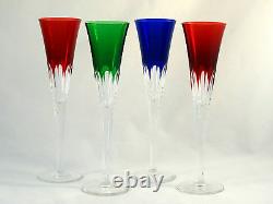 Ajka Crystal Multi Color Cut to Clear Flared Wine Glasses Champagne Flutes