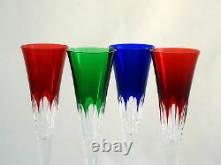 Ajka Crystal Multi Color Cut to Clear Flared Wine Glasses Champagne Flutes
