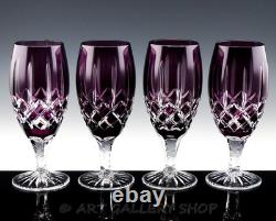 Ajka Crystal Purple Cut to Clear ARABELLA 7-3/4 ICE TEA BEVERAGE GLASSES Set 4