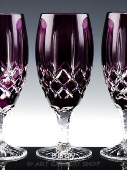 Ajka Crystal Purple Cut to Clear ARABELLA 7-3/4 ICE TEA BEVERAGE GLASSES Set 4