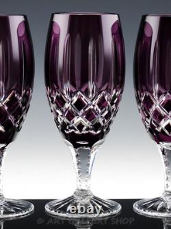 Ajka Crystal Purple Cut to Clear ARABELLA 7-3/4 ICE TEA BEVERAGE GLASSES Set 4