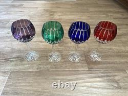 Ajka Crystal Wine Goblets Set of 4 Multicolor Cut to Clear Hungary 24% PbO
